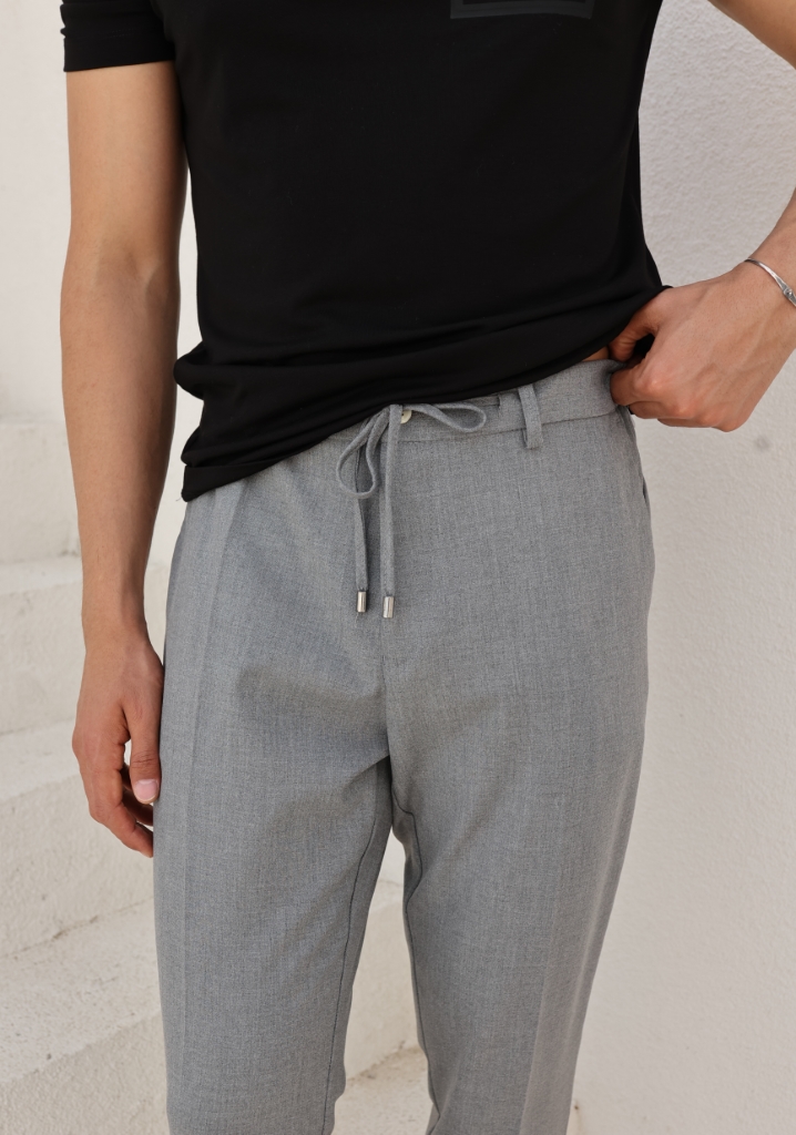 SlimFit Düz Gri Jogger Pantolon