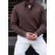 SlimFit Kahverengi Polo Yaka Sweat